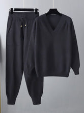 Lässige, lockere Haremshose, einfarbig, Pullover mit V-Ausschnitt, Oberteile, Hosen, zweiteiliges Set